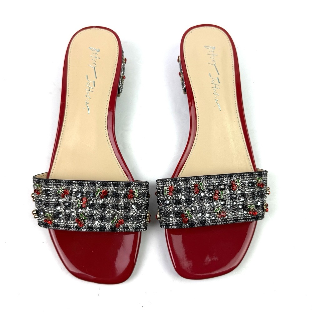 Betsey Johnson Sunny Shoes 8.5  Rhinestone Crystal Glass Cherry Heels Brand‎ New